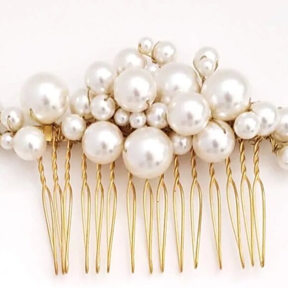 [SOLD] Twigs & Honey Pearl Bubbles Hair Combs and Pins, Set of 5 - Picture 4 of 7